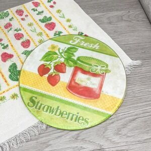 Vintage Strawberry‎ Kitchen Decor Set: Glass Trivet & Leshner Hand Towel